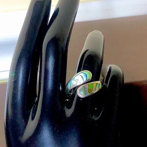 Vintage Sterling Silver Abalone Bypass Ring Size 7 | Jeweler Adjustable